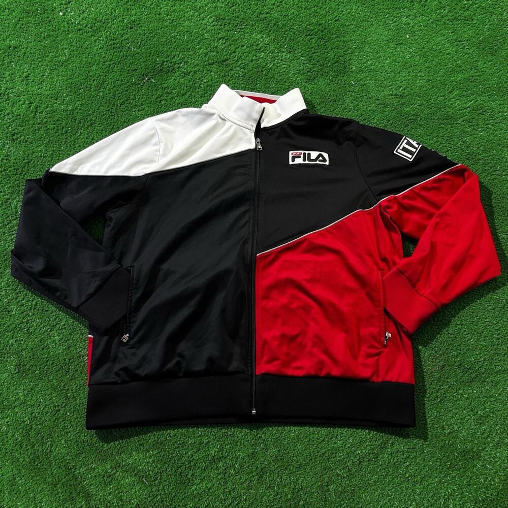 VTG Fila Sport Italia Men’s XL Track Jacket Red Black White Colorblock Full Zip